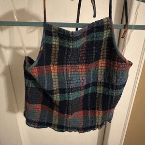 aerie Navy Multi Plaid Cropped Cami